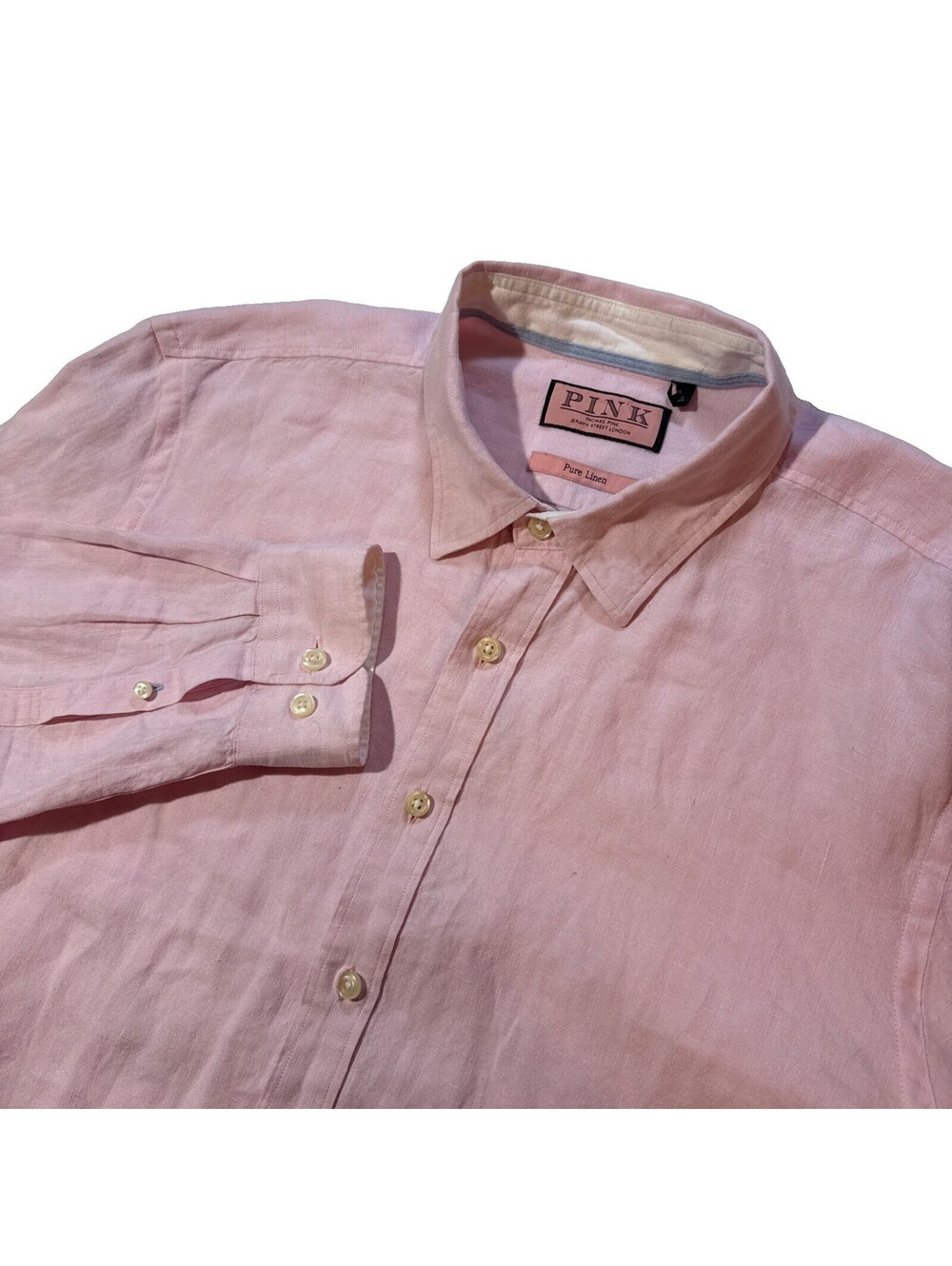Thomas Pink London Men Long Sleeve Pure Linen Solid Pink Casual Shirt XLarge